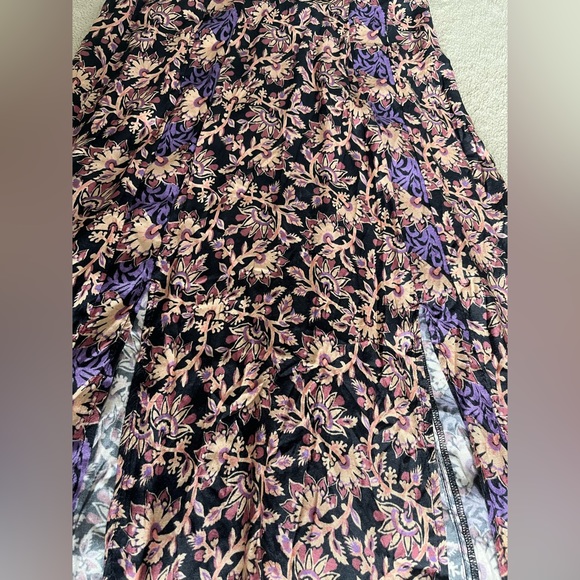 NWOT Free People XS midi boho dress long top purple black floral abstract split - Picture 6 of 10